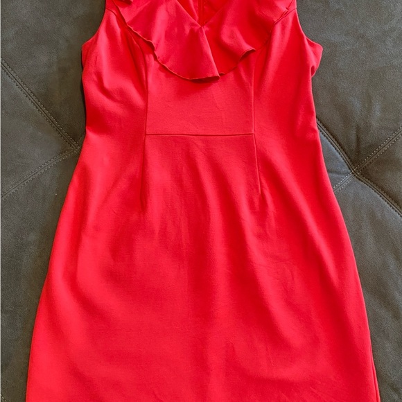 Trina Turk Alpin Ruffle Sheath V-neck Dress 4 - Picture 12 of 12